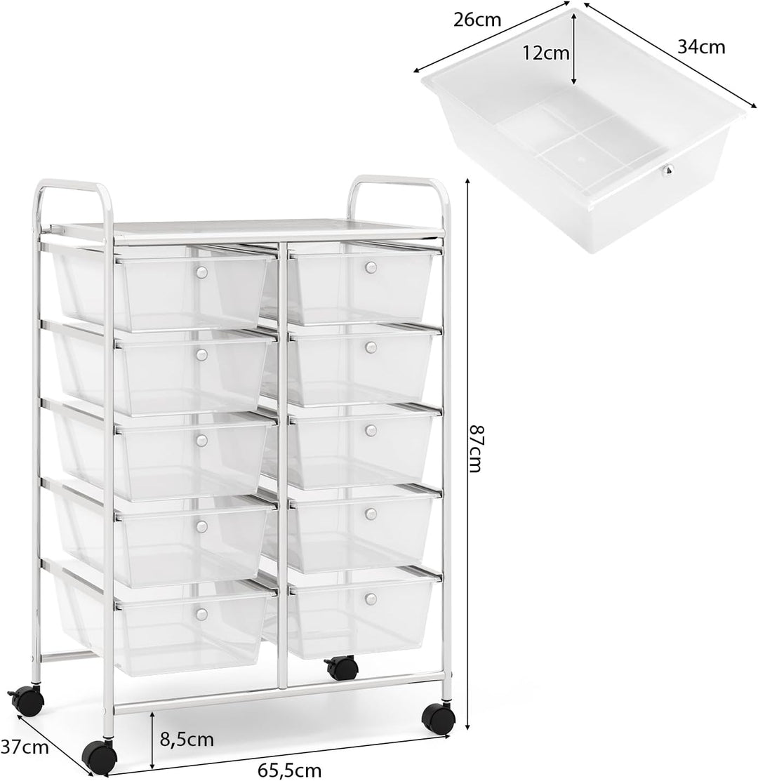 GOPLUS Rollwagen mit 10 Schubladen stapelbar, Rollcontainer mit Ablage & Metallgestell, Badregal, Au