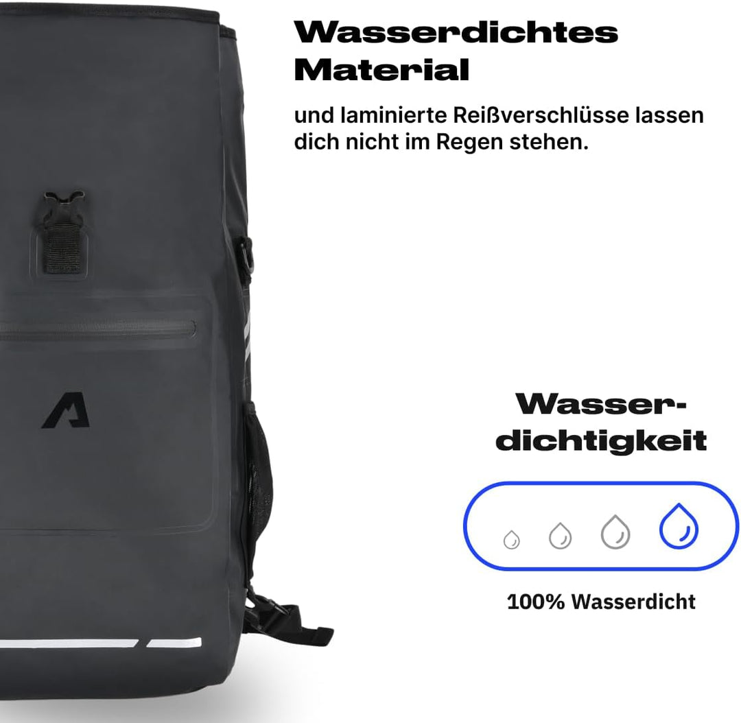 Alpensattel 3-in-1 Fahrradtasche 25 L – Gepäckträgertasche, Rucksack & Umhängetasche – wasserdicht,