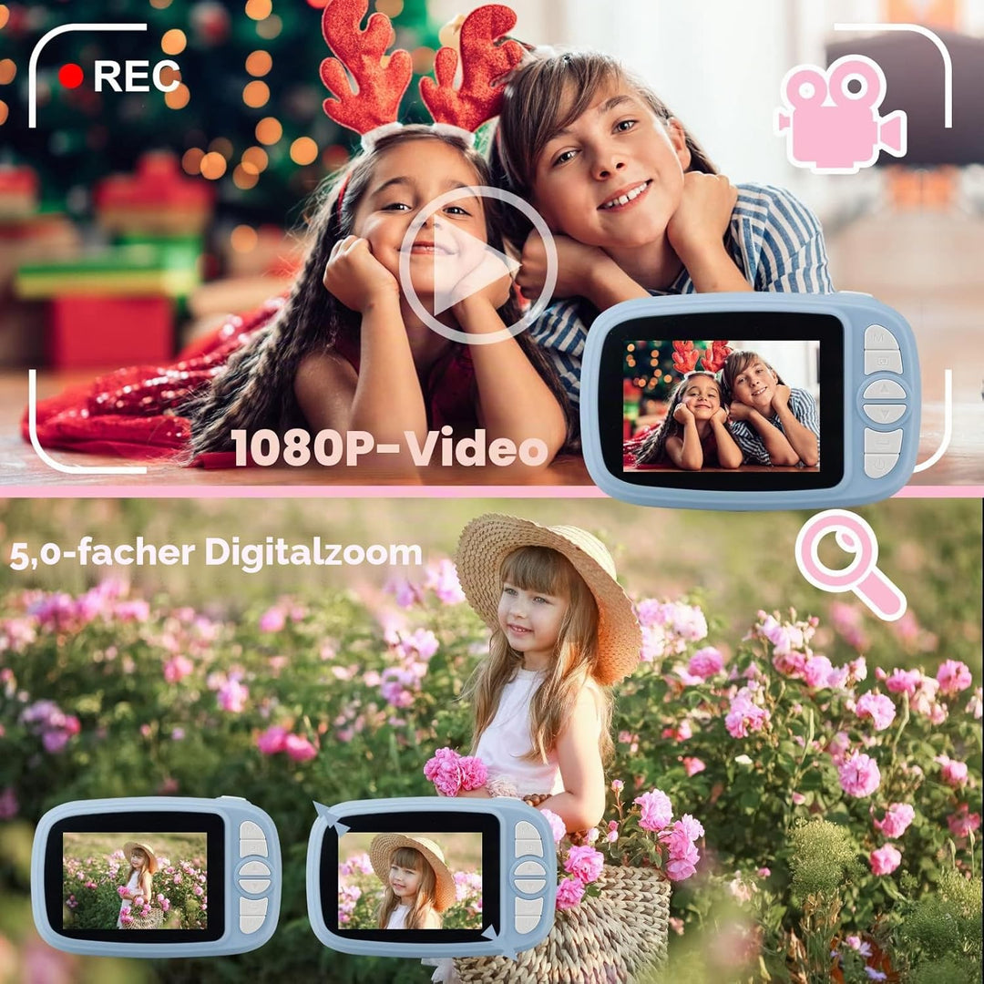 Misilmp Sofortbildkamera Kinder, Digital Kinderkamera 3.5" Zero-Ink-Druckpapier und 32GB TF-Karte,10