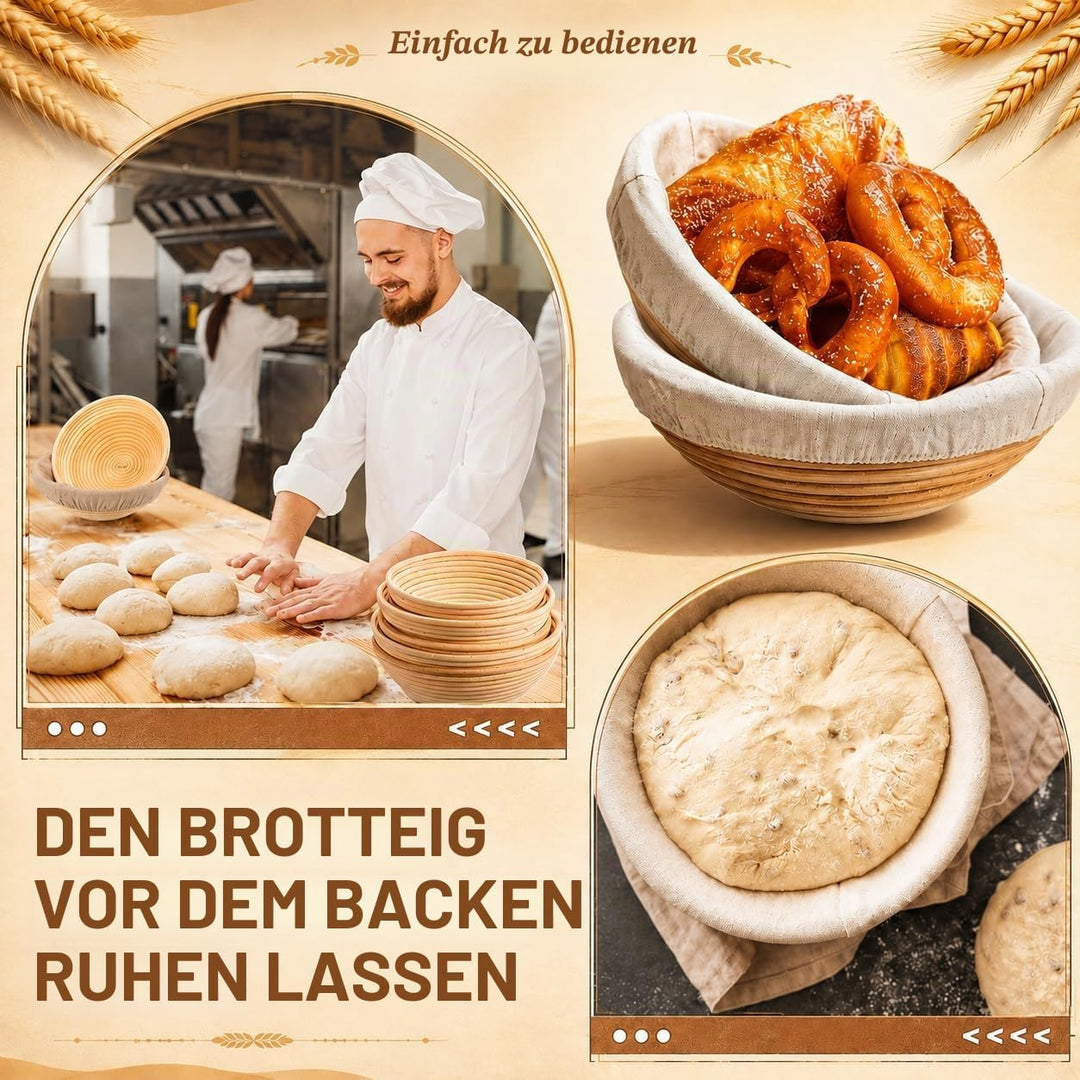 Gärkörbchen, Gärkorb, Rund Zum Brotbacken 6er Set, Gärkorb Brot mit Waschbarem Leineneinsatz, natürl