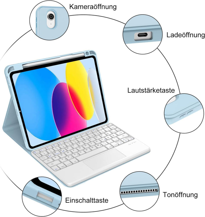 IVEOPPE Hülle mit Tastatur für iPad A16 11 Generation 2025/10 Generation 2022, Bluetooth Magnetische