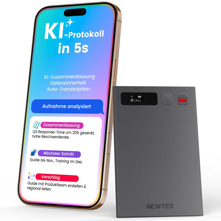 NEWYES Ailog KI Digitales Diktiergerät mit dedizierter App,Transkribieren und Zusammenfassen,35 Stun