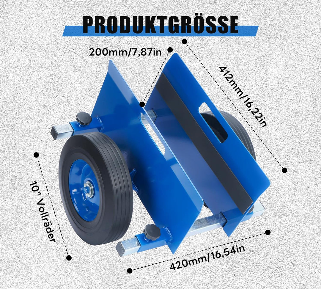 Plattenwagen bis 200 kg, Plattenkarren mit 2 Vollgummi Rädern, Plattenroller für 0-23cm/0-9,05in Kle