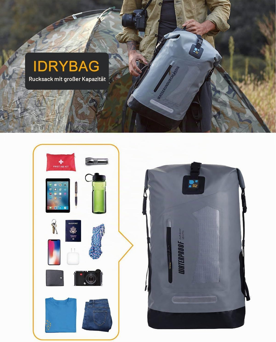 IDRYBAG Wasserdichter Rucksack Dry Bag 20L/30L/40L, schwimmender trockener Rucksack wasserdicht für