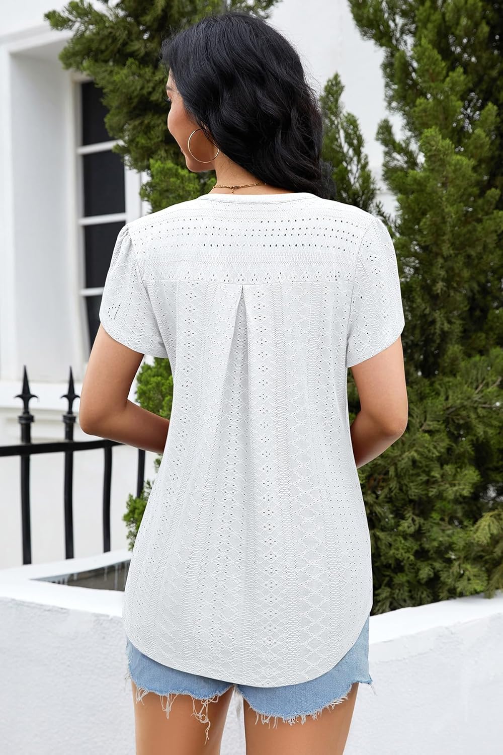 Siddhe Damen Bluse Kurzarm T-Shirts V-Ausschnitt Elegant Lässig Tunika Oberteil Locker Longshirt M (