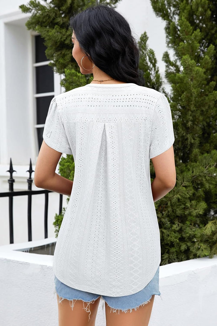 Siddhe Damen Bluse Kurzarm T-Shirts V-Ausschnitt Elegant Lässig Tunika Oberteil Locker Longshirt M (