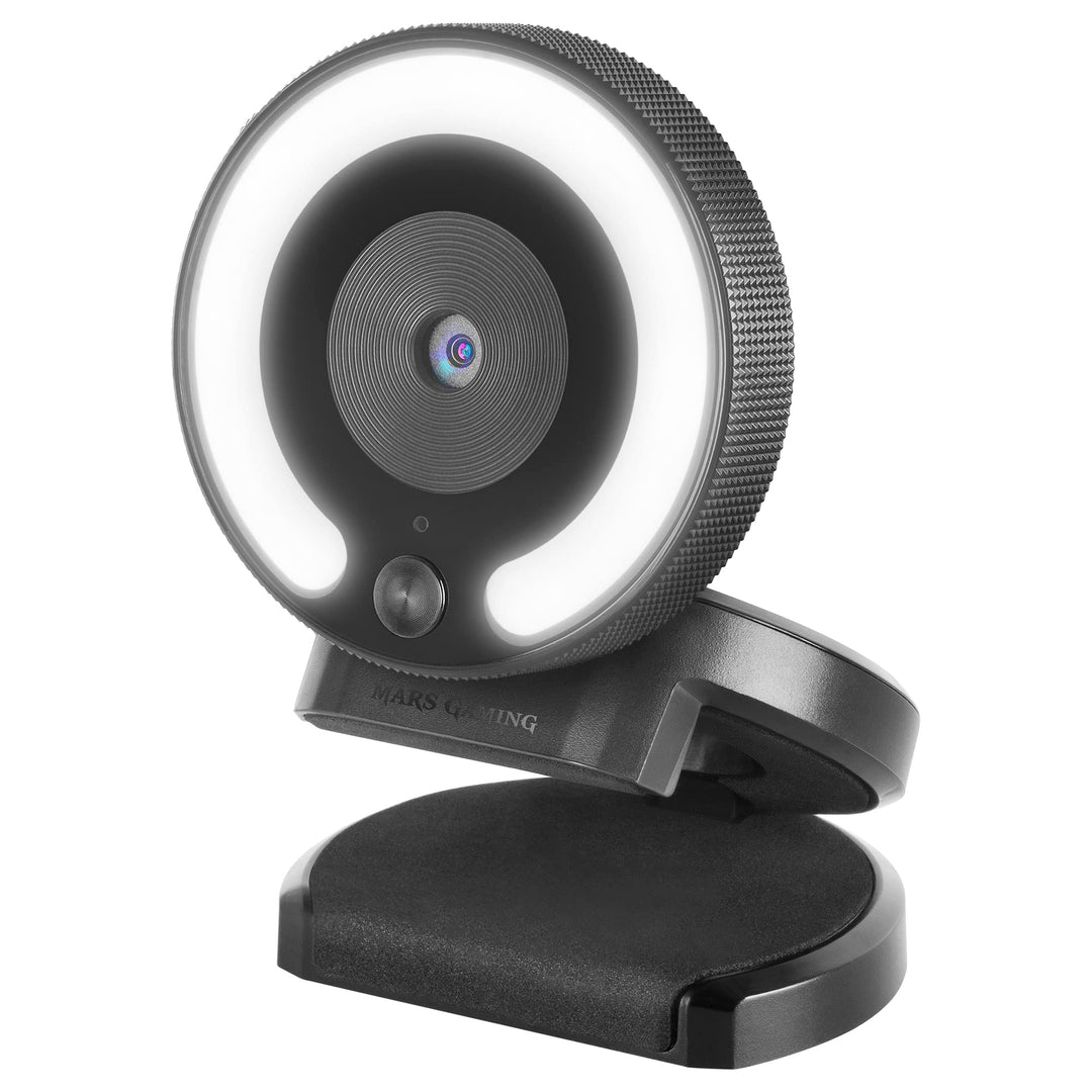 Mars Gaming MWPRO Schwarz, Full HD Webcam, 90º Optik, Beleuchtungsring, HQ Mikrofon, MWPRO