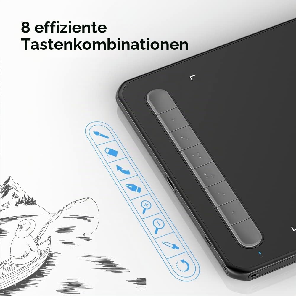 XP PEN Deco MW 8"x5" Grafiktablett Bluetooth Stifttablett mit 8 Schnelltasten, Tablet zum Zeichnen,