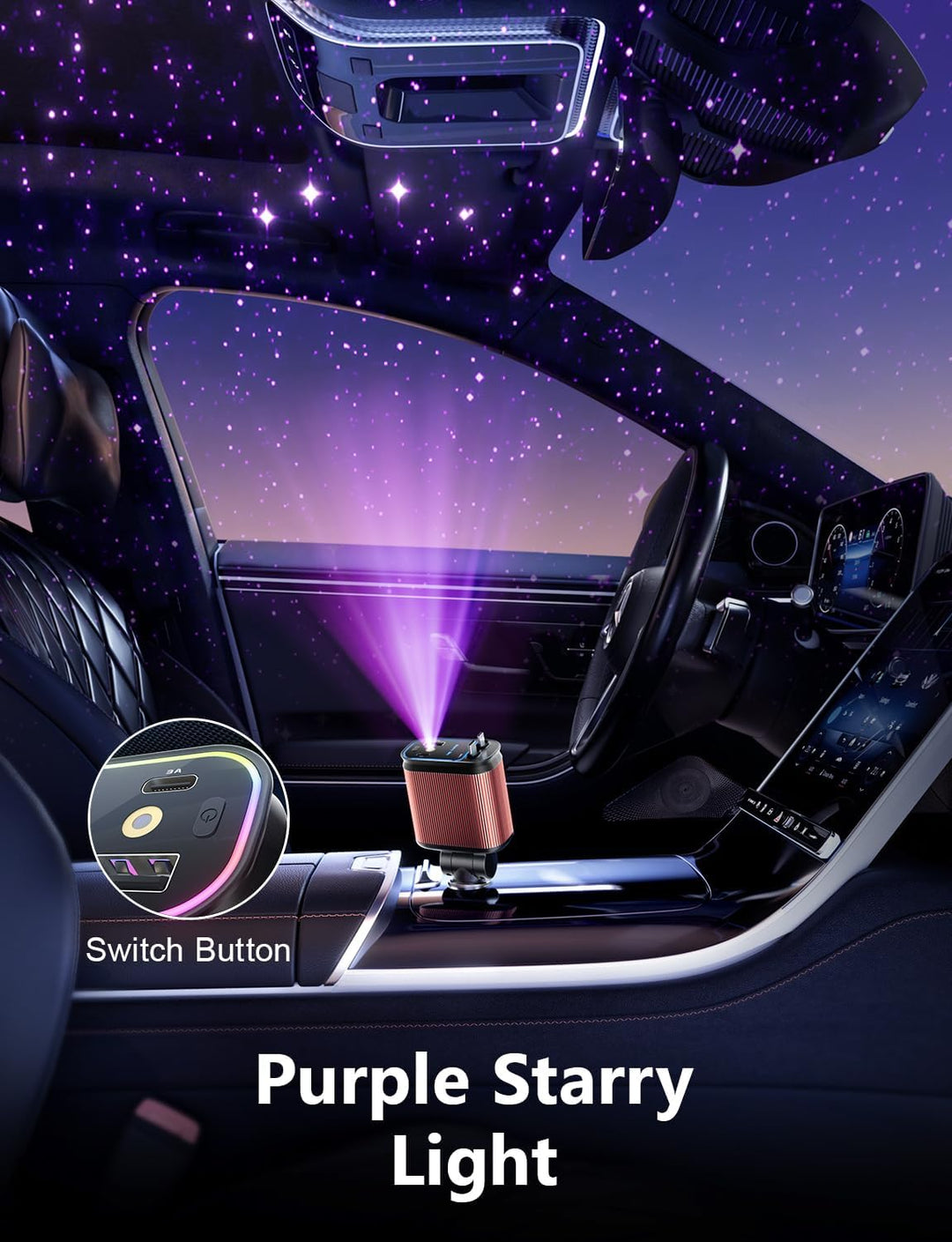 4 in 1 Zigarettenanzünder USB C 69W Auto Ladegerät Adapter, Einziehbares Sternenhimmel Auto Zubehör,