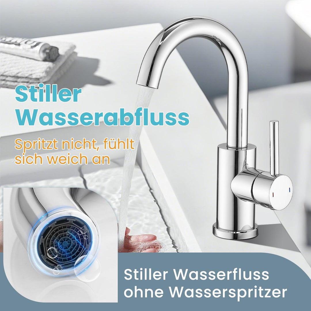Wasserhahn Bad,Badarmatur/Küche Klein,360°drehbar,Einhebelmischer,Edelstahl Waschbeckenarmatur Chrom