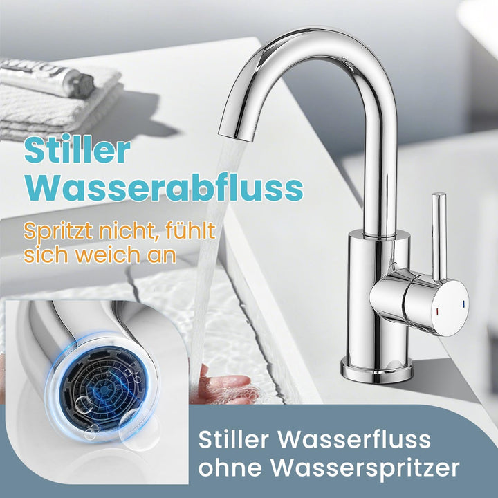 Wasserhahn Bad,Badarmatur/Küche Klein,360°drehbar,Einhebelmischer,Edelstahl Waschbeckenarmatur Chrom