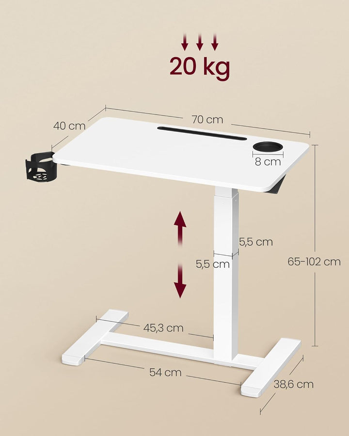 VASAGLE Beistelltisch mit Rollen, mobiler Stehtisch, 70 x 40 cm grosse Tischplatte, verstellbare Höh