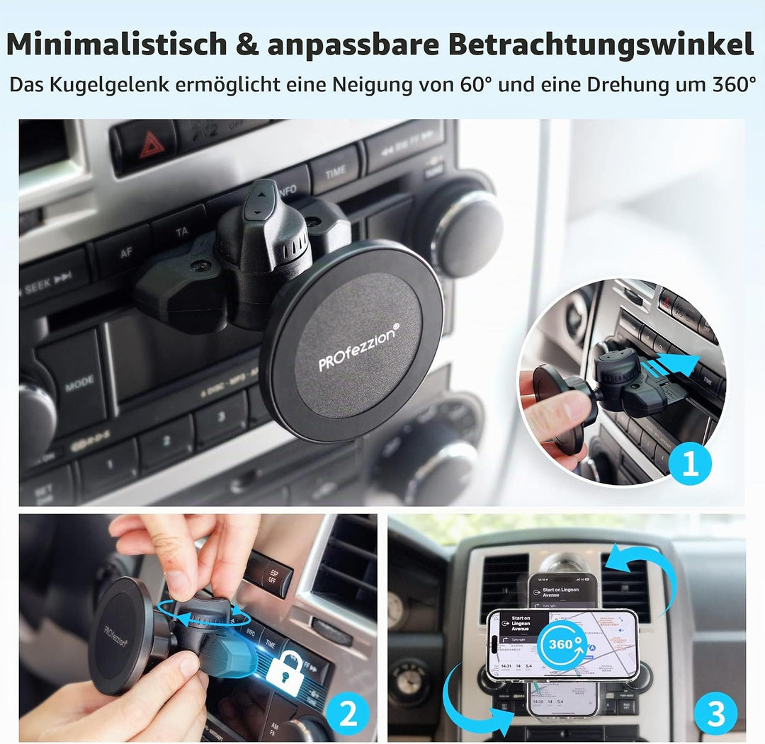 PROfezzion Handyhalterung Auto Magnet CD Schlitz & Lüftungsclip Kompatibel mit Mag-Safe für CD Schli