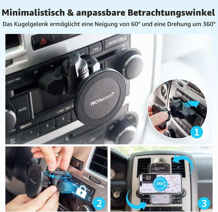 PROfezzion Handyhalterung Auto Magnet CD Schlitz & Lüftungsclip Kompatibel mit Mag-Safe für CD Schli