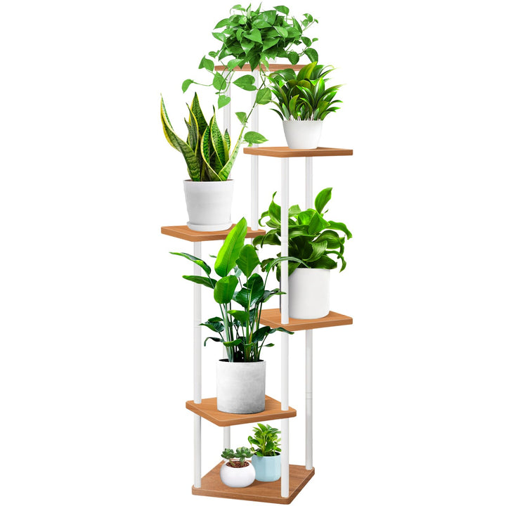 YOCOMEY 6-Tier Hölzern Blumenregal Pflanzenregal, Mehrstöckig Blumenständer Pflanzenständer Blumenba