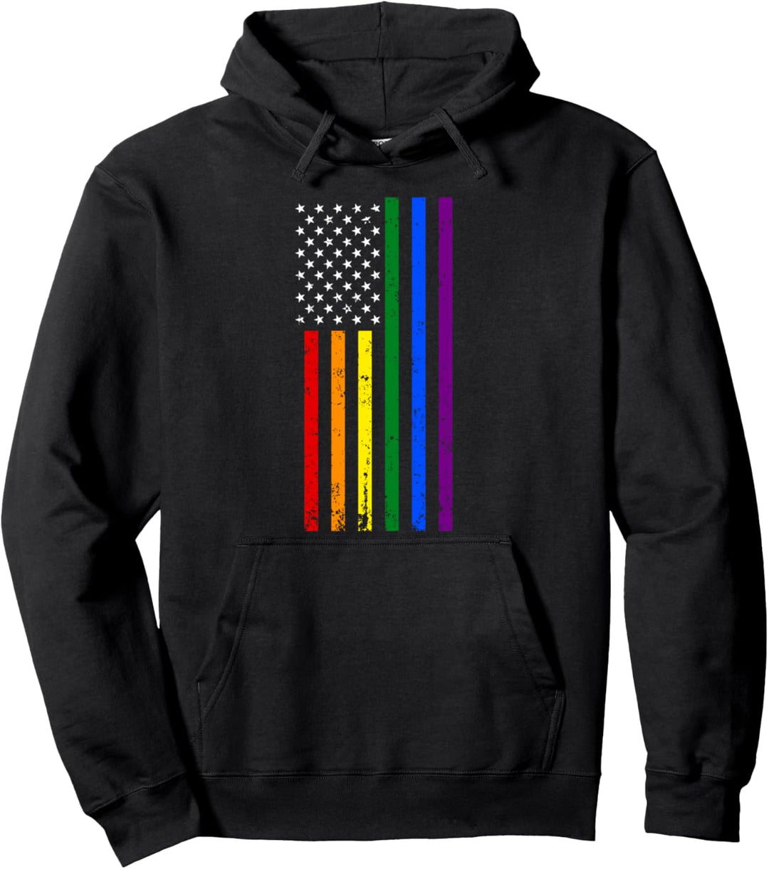 VINTAGE LGBTQ Pride Month, US Flag, Rainbow American Flag Pullover Hoodie
