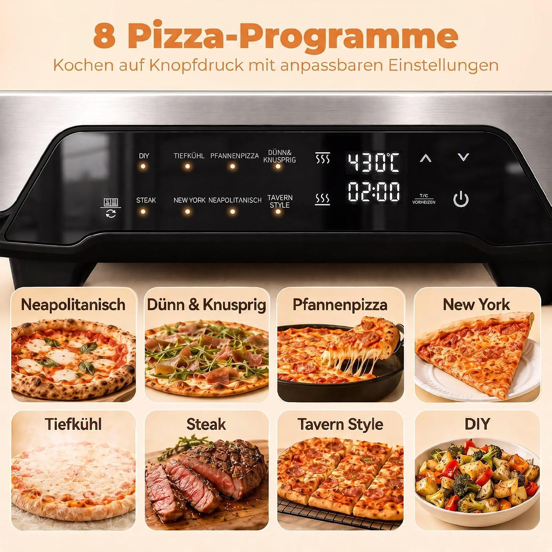 HOMCOM Pizzaofen Elektrisch 430 ℃ mit Pizzastein aus Keramik, 8 Programmen