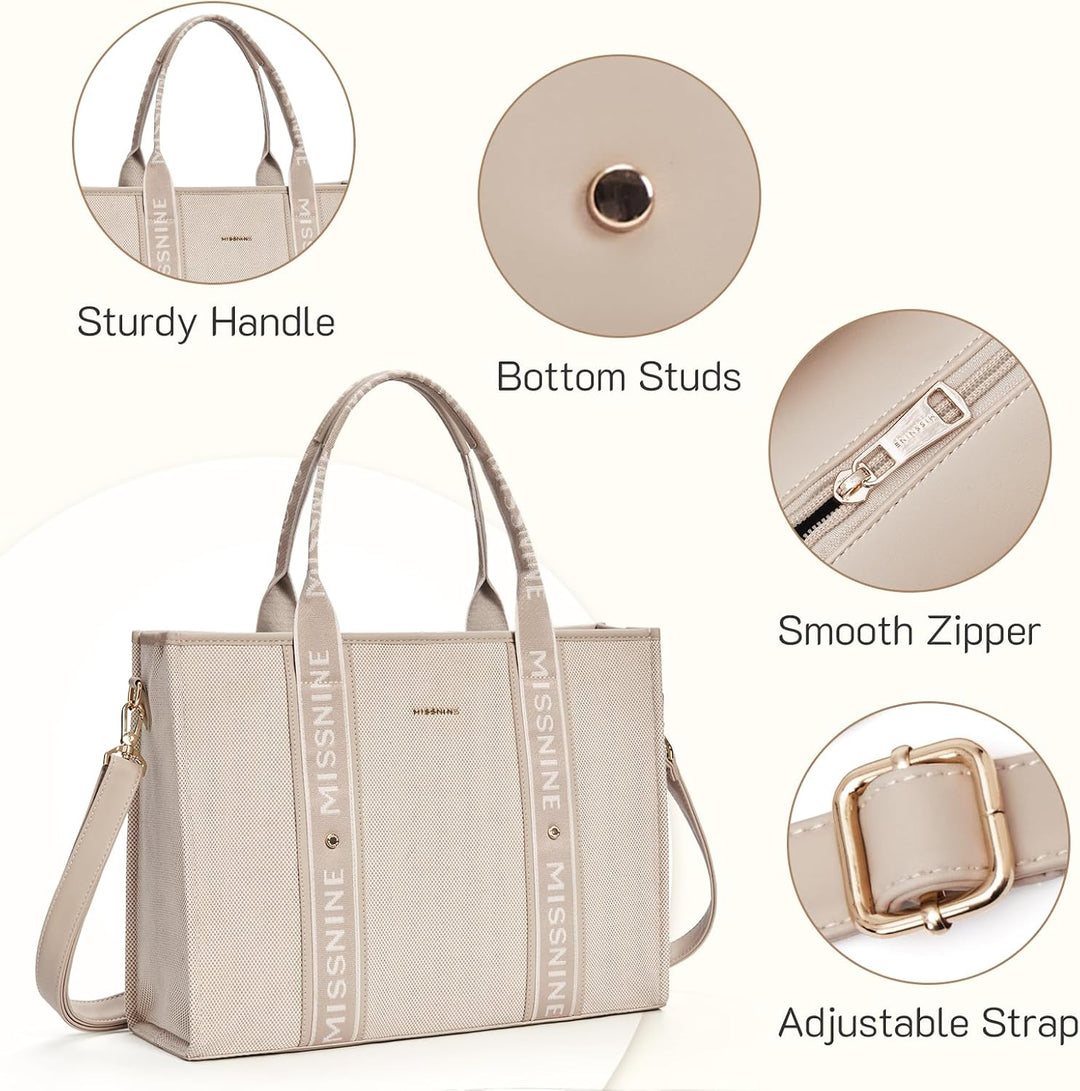 Missnine Tragetasche Canvas-Laptoptasche 15,6 Zoll Handtasche Damen Aktentasche für Damen grosse Kap