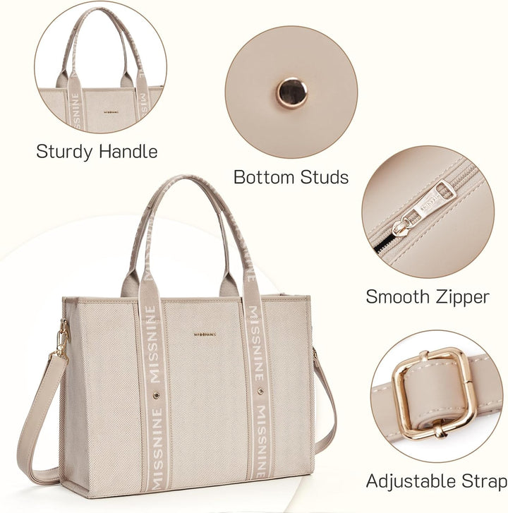 Missnine Tragetasche Canvas-Laptoptasche 15,6 Zoll Handtasche Damen Aktentasche für Damen grosse Kap