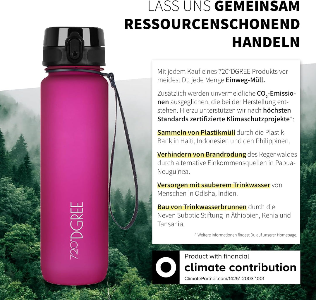 720°DGREE Trinkflasche 1l Sport “uberBottle“ softTouch +Sieb - BPA-Frei - Wasserflasche für Uni, Arb