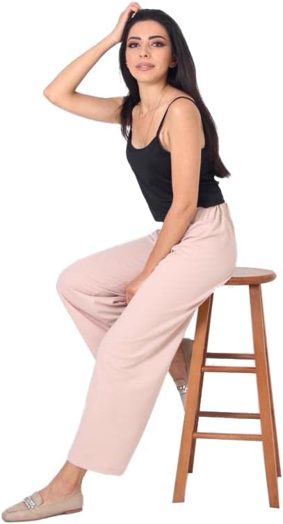 Bonateks, Damen Hose, Hosenlänge: 98 cm, Lockerer Schnitt, Weites Bein, Grösse: 38, Farbe: Pulverfar