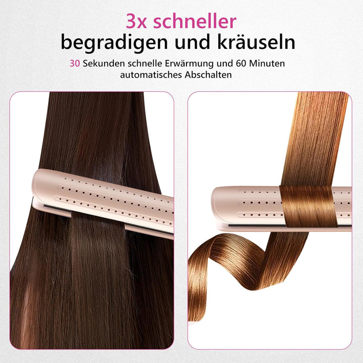 Glätteisen Locken und Glätten, 2-in-1 Haarglätter und Lockenstab mit Lüftungsschlitz, Haarglätter mi