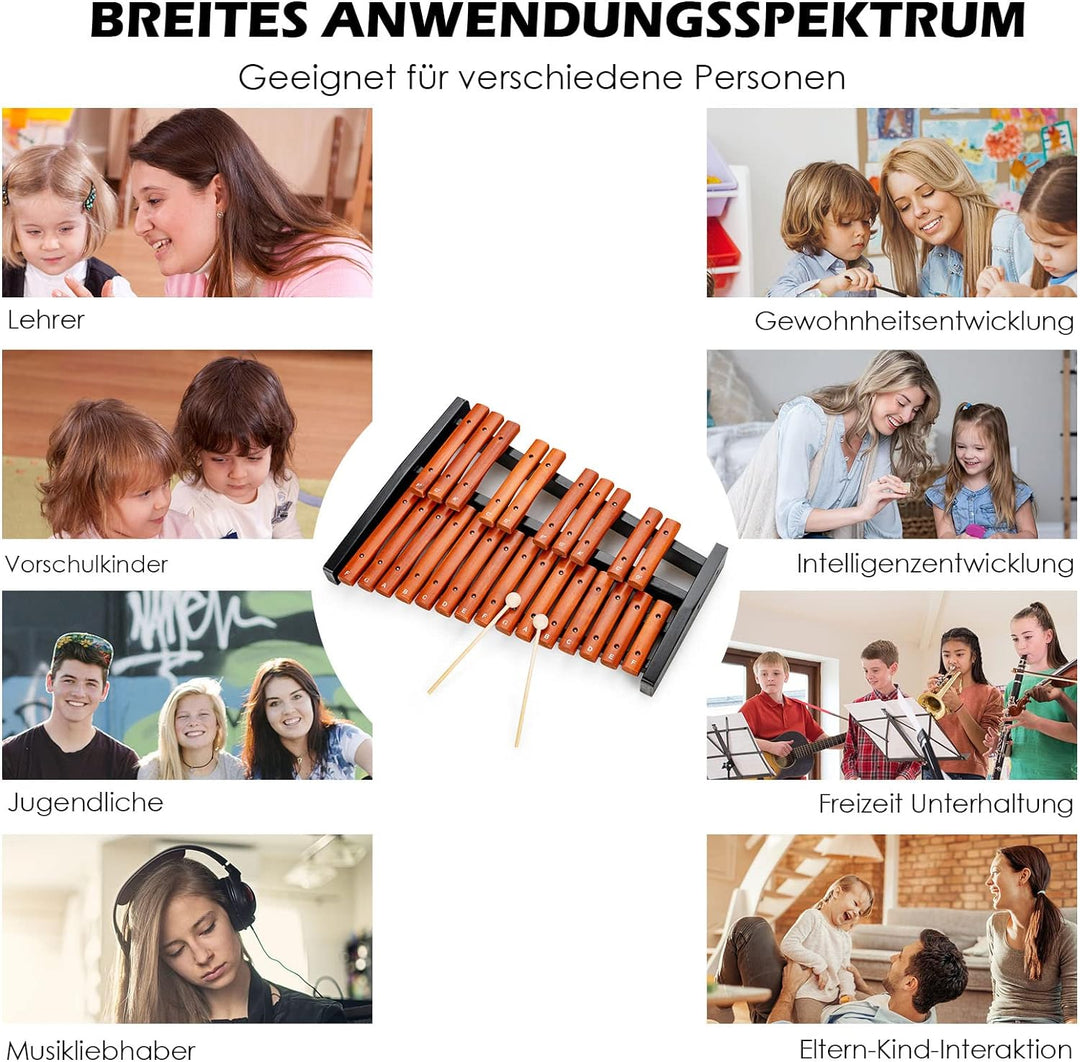 COSTWAY 25 Noten Glockenspiel Xylophon Holz mit Schlägel Tragetasche, Percussion Geeignet für Kinder