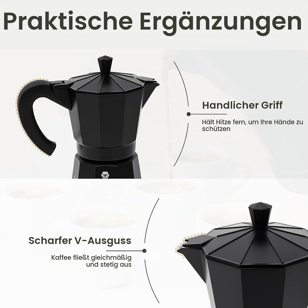 Espressokocher, 480W Elektrische Espressokanne 300ml Kaffeekanne 6 Tassen Mokkakanne mit Basis für H