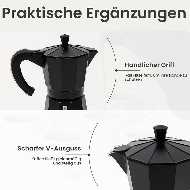 Espressokocher, 480W Elektrische Espressokanne 300ml Kaffeekanne 6 Tassen Mokkakanne mit Basis für H