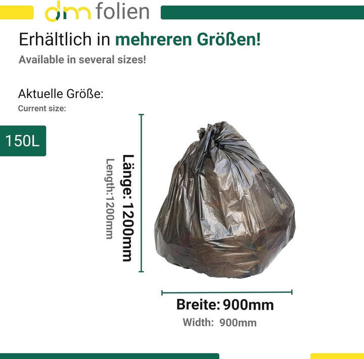 1 Karton Müllsäcke, Abfallsäcke/Entsorgungssäcke (140 Stück - Typ100 [60 my] - 150 Liter - 900 x 120