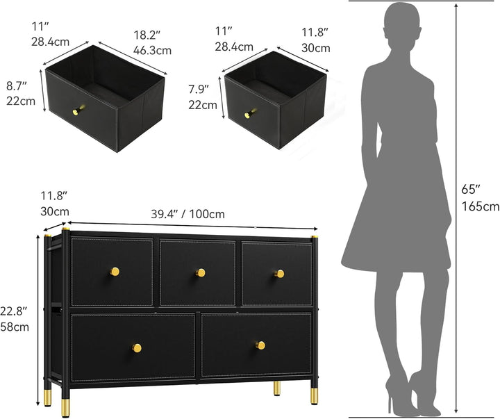 YITAHOME Stoffkommode mit 5 Schubladen, Leder Kommode Schubladen für Schlafzimmer, Wohnzimmer, Schra