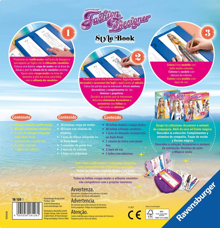 Ravensburger 18126 1 Fashion Designer Style Book Magie Sommer Kreatives Spiel, Mehrfarbig
