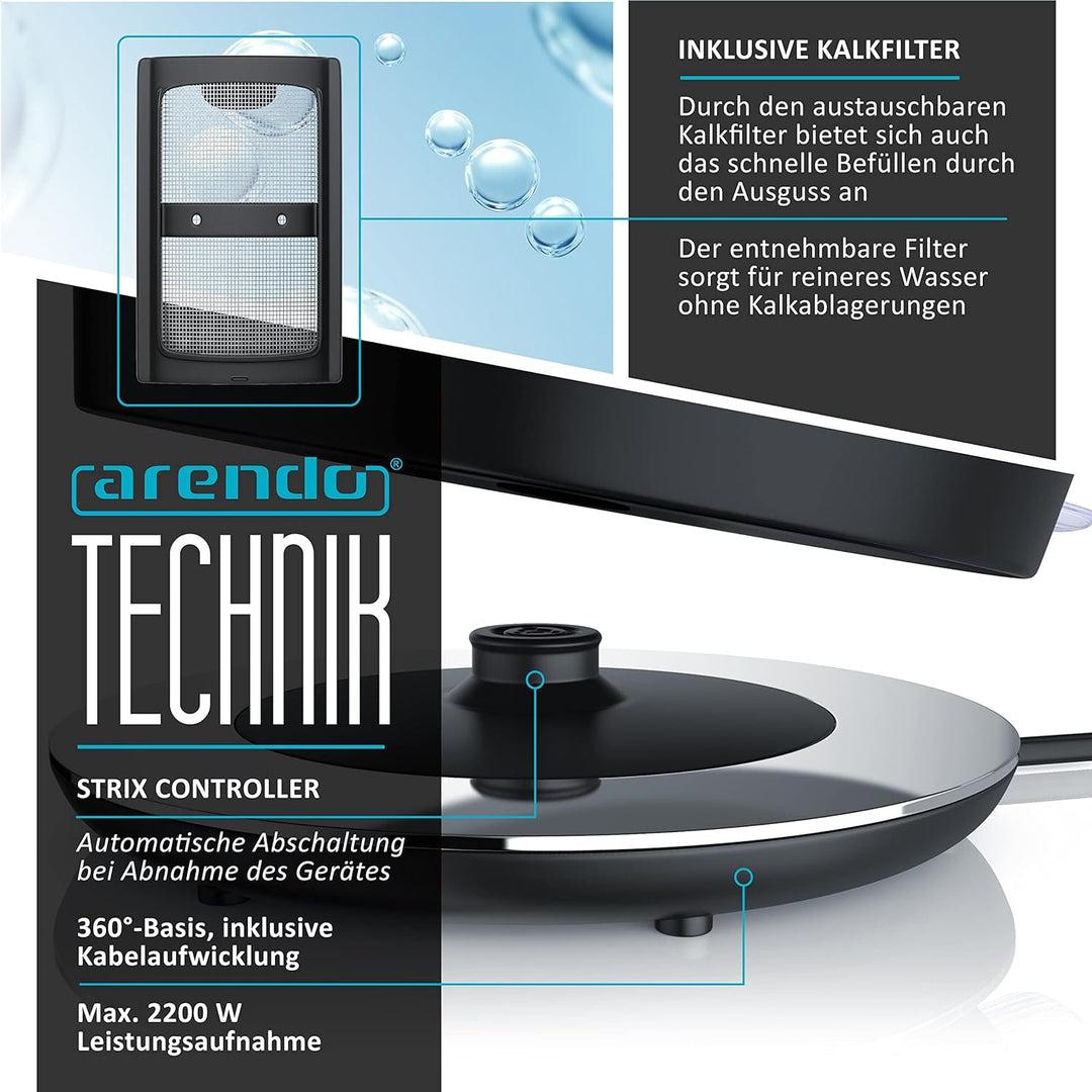 Arendo - Wasserkocher Retro Edelstahl Teekessel im Vintage Style - max. 2200 Watt - austauschbarer K