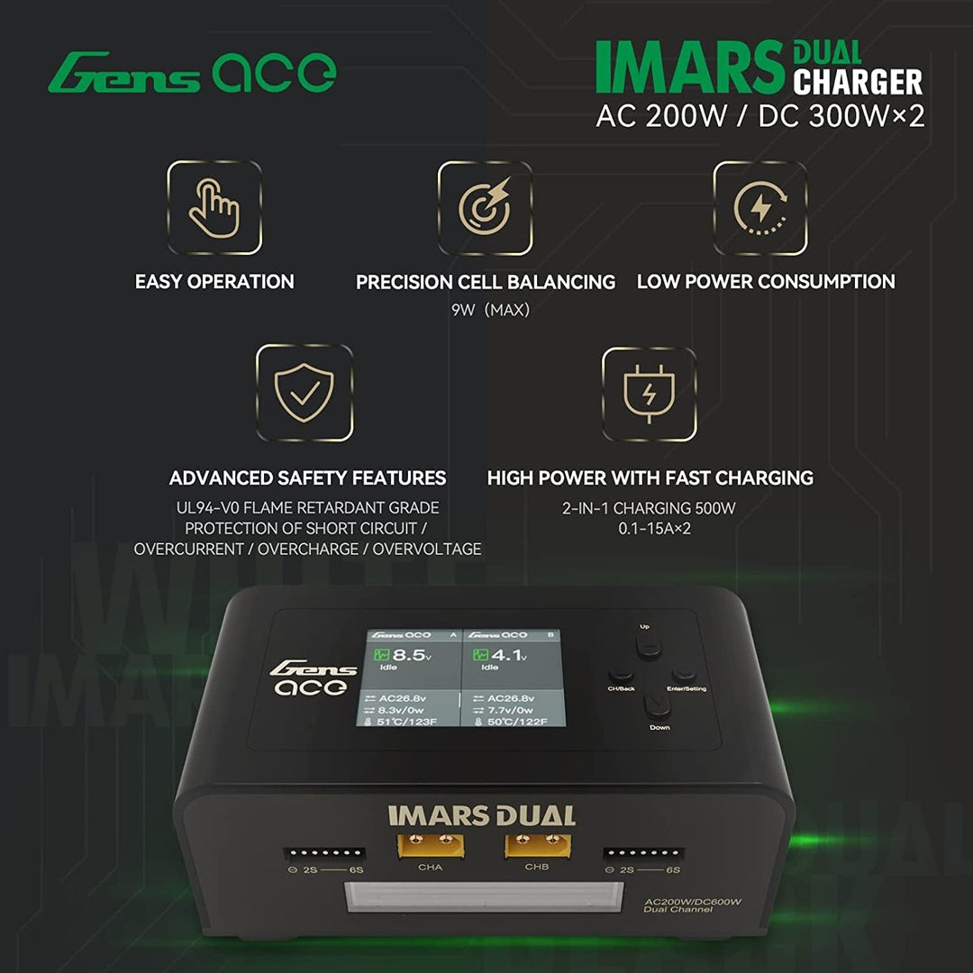 Gens ace lipo Ladegerät Imars Dual Channel RC Ladegerät für NiMH/Lipo Akku Ladegerät mit Deans T XT6