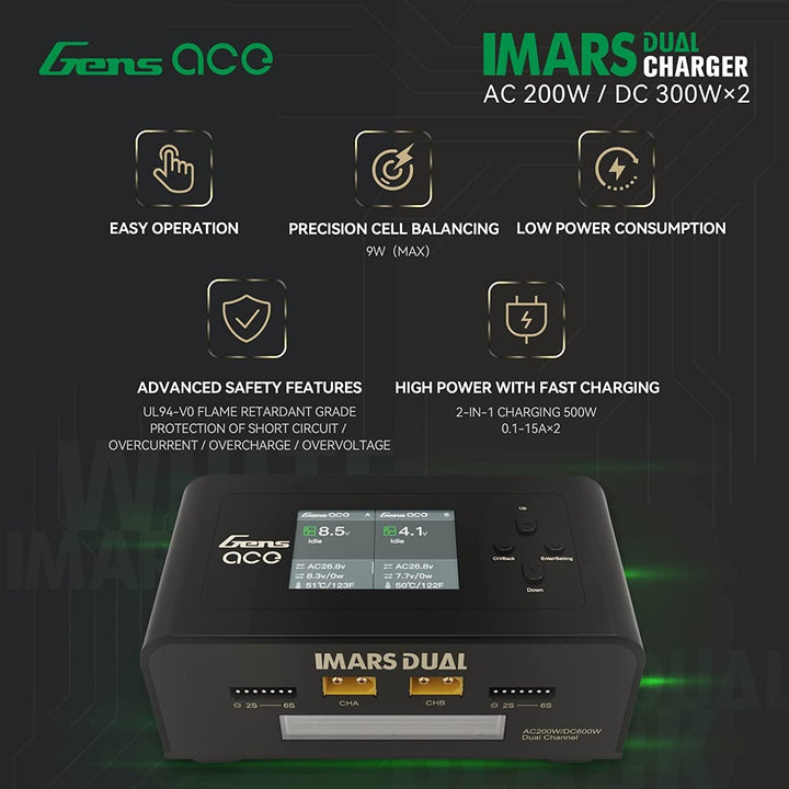 Gens ace lipo Ladegerät Imars Dual Channel RC Ladegerät für NiMH/Lipo Akku Ladegerät mit Deans T XT6