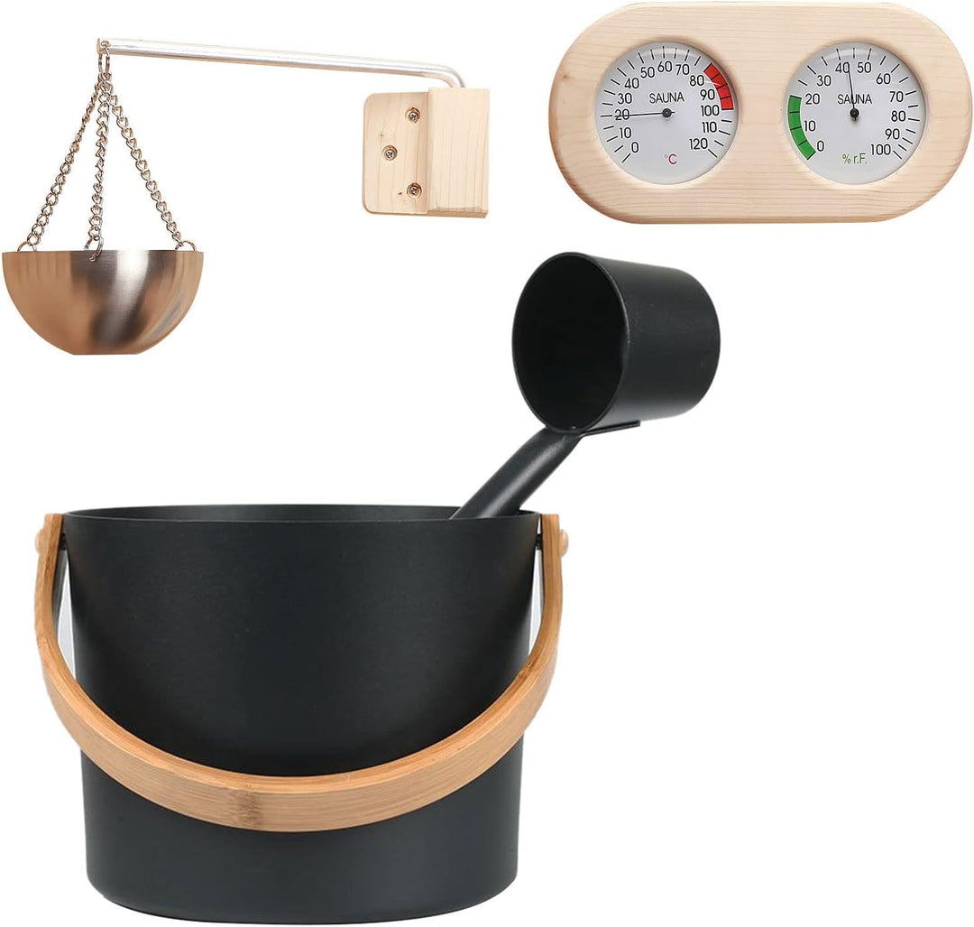 Yiida Sauna Zubehör Set 5 Teilig, 7L Saunakübel, Saunazubehör Saunakübel Set, Mit Kelle, Saunaset Kü