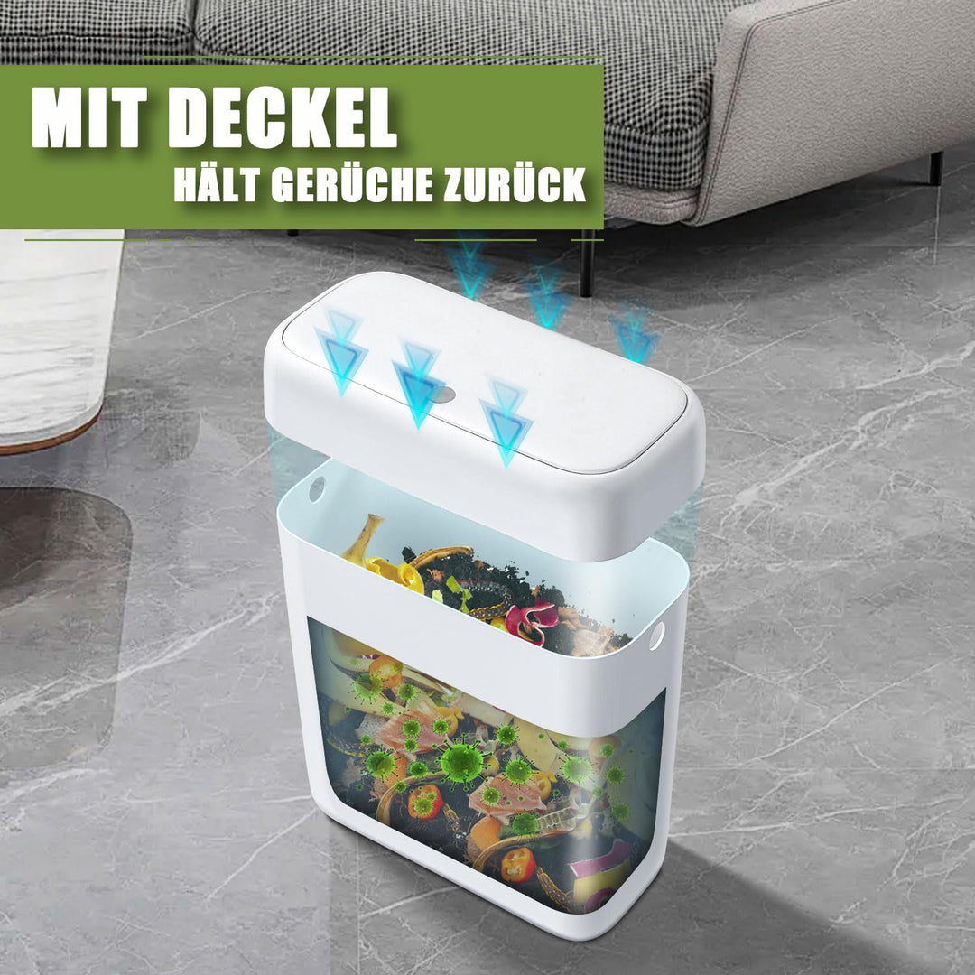 IMHO Mülleimer Bad mit Deckel, 11.4L Schmaler Badmülleimer Weiss, Kleiner Mülleimer mit Druckknopf-D