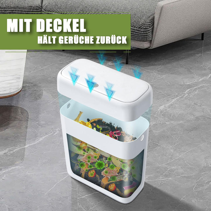 IMHO Mülleimer Bad mit Deckel, 11.4L Schmaler Badmülleimer Weiss, Kleiner Mülleimer mit Druckknopf-D