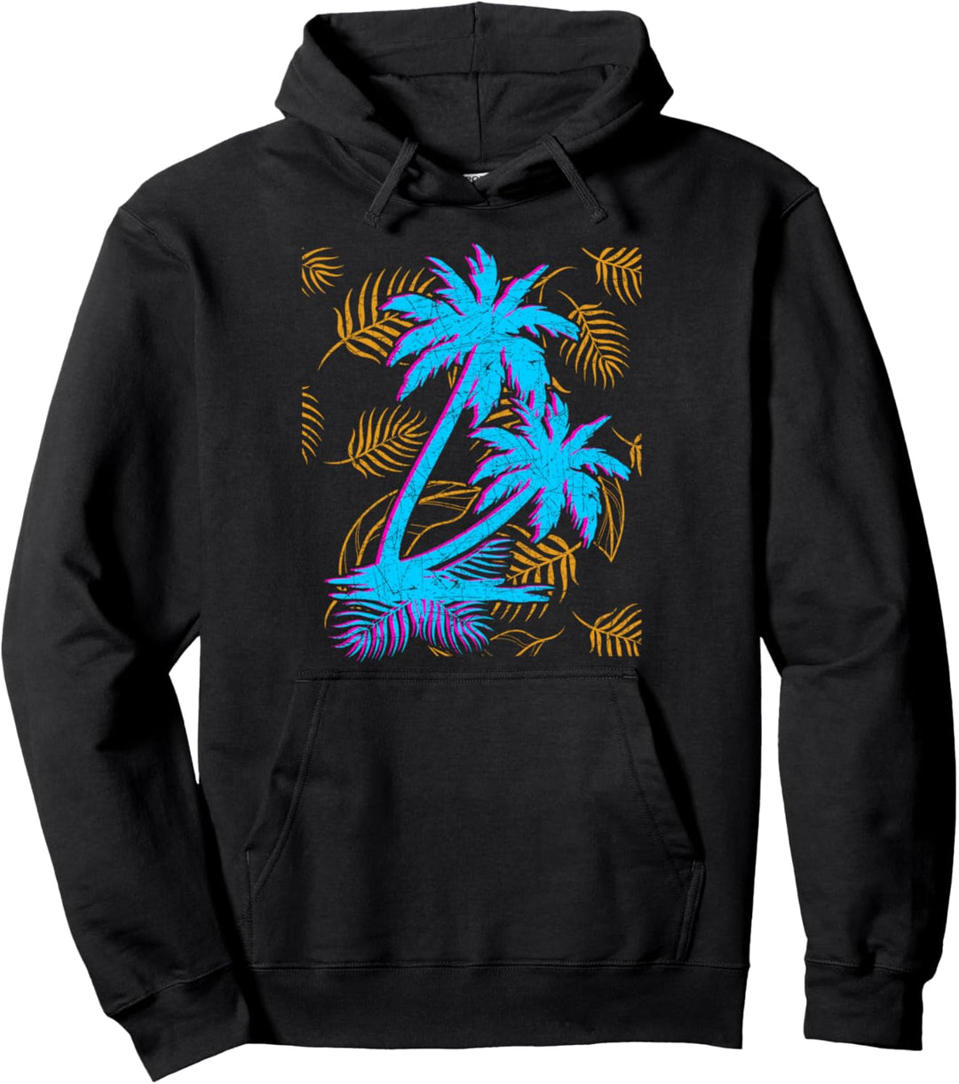 Sommerurlaub Tropische Palmen 1980er Kunst Vaporwave Pullover Hoodie