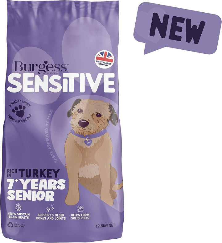 Burgess Sensitive Dry Senior 7+ Hundefutter mit viel Truthahn, 12,5 kg