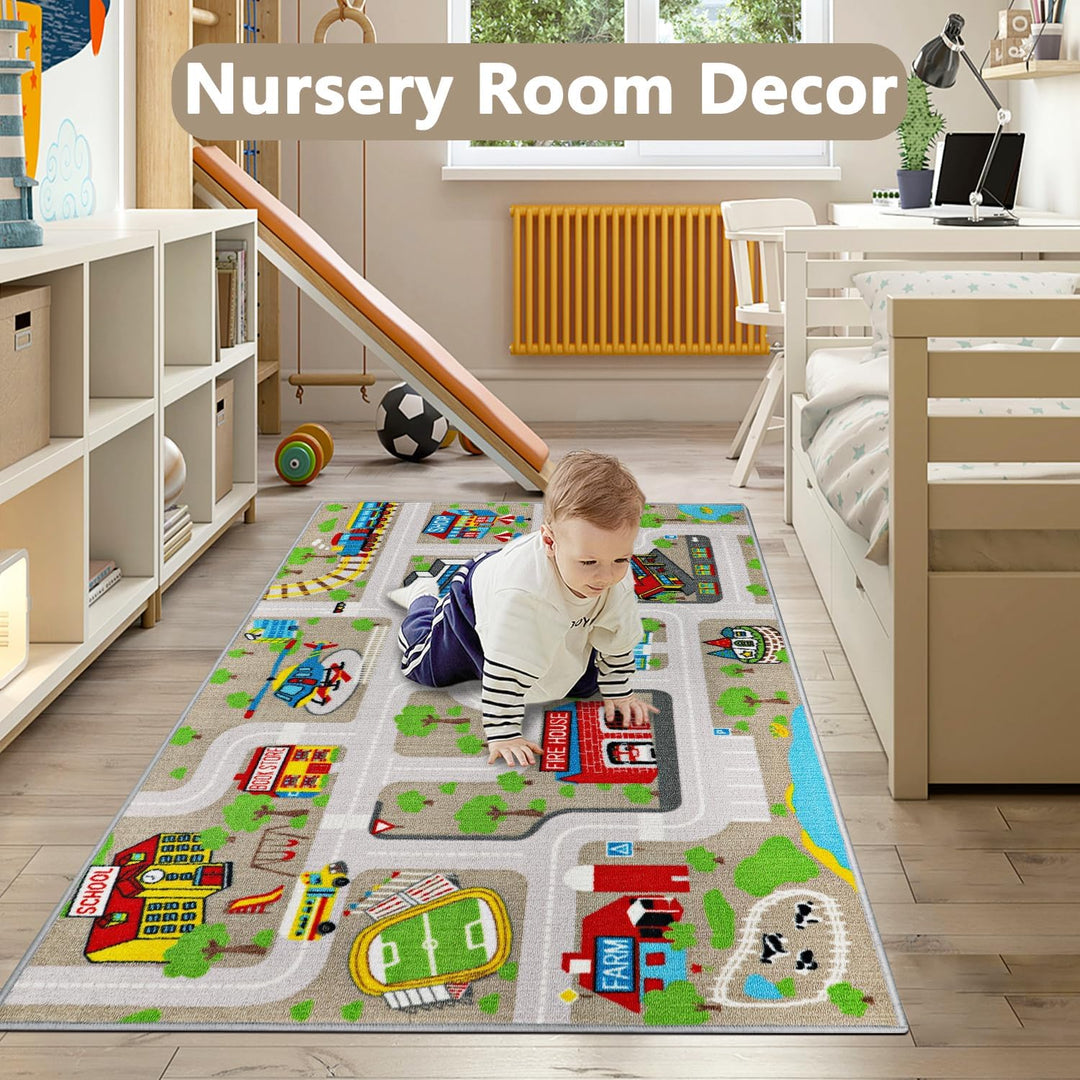 Capslpad Kinder Teppich Spielteppich für Kinder Stadt 100x160cm Rutschfest Kinderteppich Spielmatte