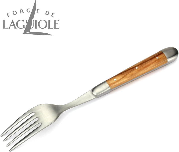 Forge de Laguiole - 2er Set Gabeln - Griff Oliven-Holz - Steakgabeln Frankreich - Stahl matt