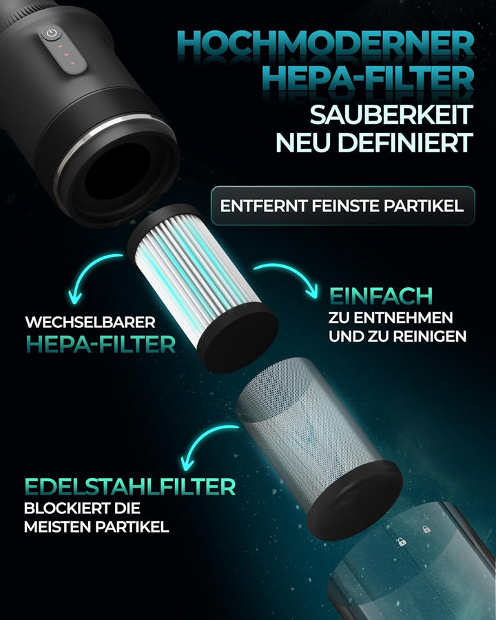 KLAMER Handstaubsauger, 140W Akku Handstaubsauger, Leistungsstark mit 16.000 PA und 36 min Laufzeit,