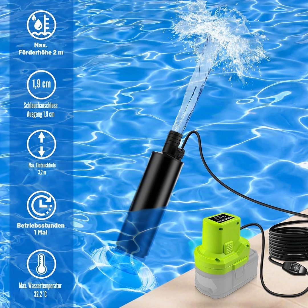 Tauchpumpe für RYOBI Akku 18V Schmutzwasserpumpe Wasserpumpe Flachwasserpumpe Saugpumpe Absaugpumpe,