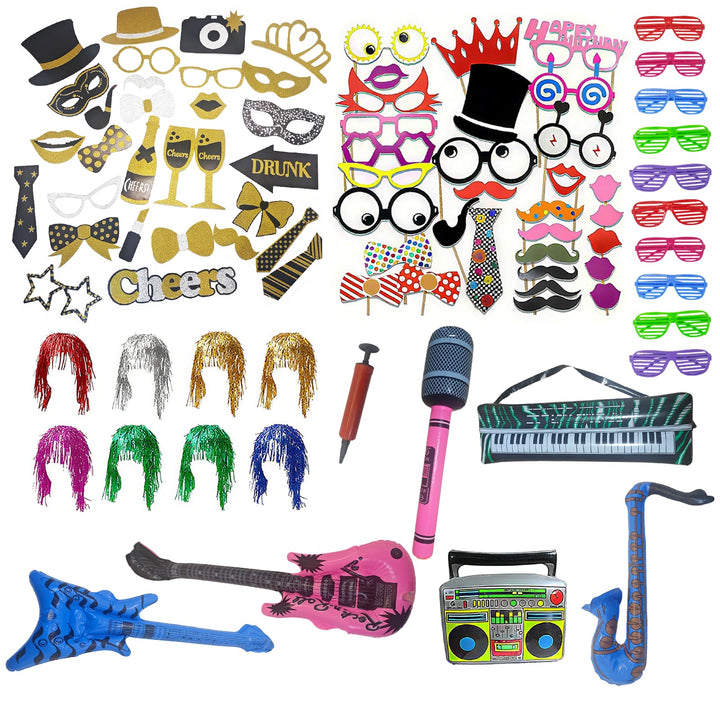 Fotobox Accessoires 86 Stück Party Dekoration Set mit Perücken Aufblasbarem Musikparty Zubehör Foto