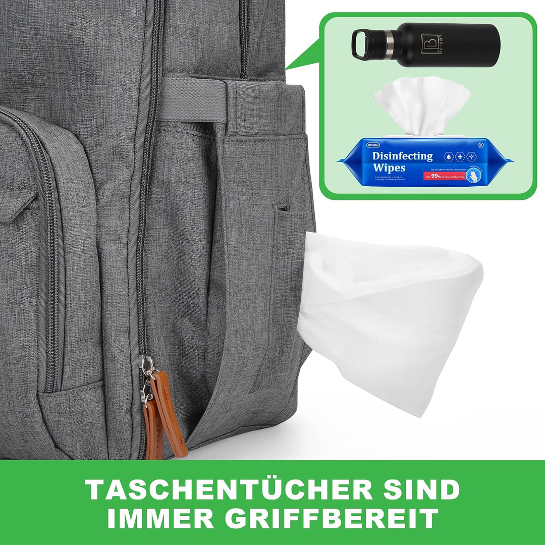 Brisby Wickelrucksack gross - Wickeltasche kinderwagen mit isoliertes Frontfach, Babytasche mit Wick