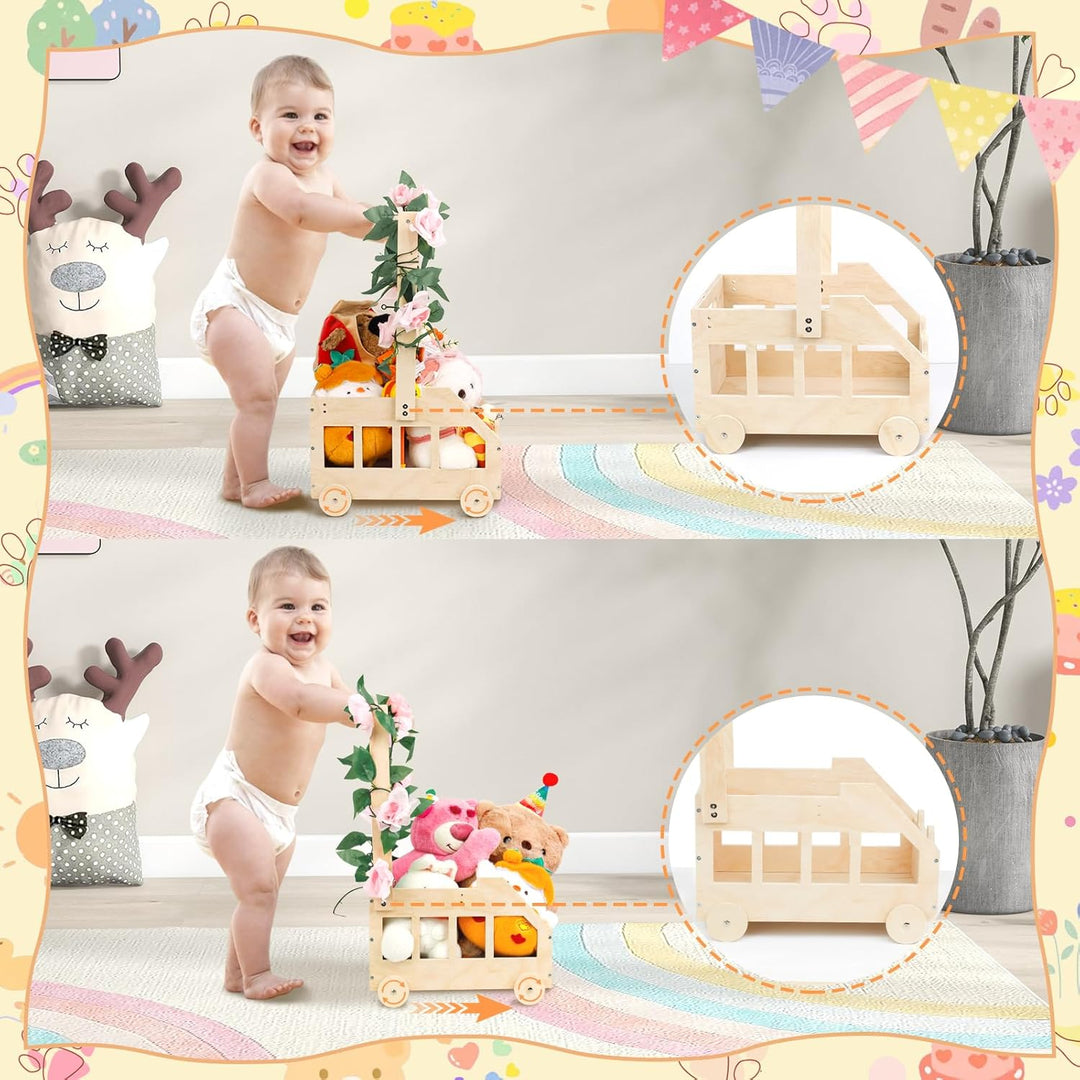 Babyparty Geschenk mit Griff Wickelkorb mit Holzrädern Kinder Holz Holzkiste Babygeschenk Geschenkko