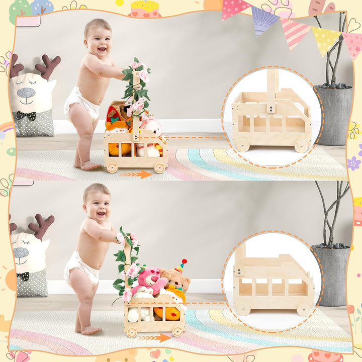 Babyparty Geschenk mit Griff Wickelkorb mit Holzrädern Kinder Holz Holzkiste Babygeschenk Geschenkko