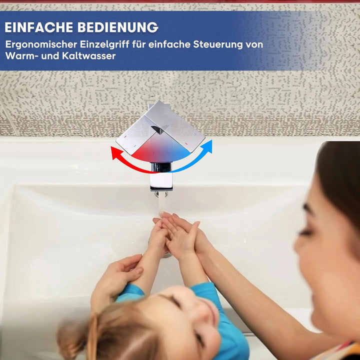 Waschtischarmatur Edelstahl Wasserhahn Bad mit Auslauf Höhe 110 mm, Mischbatterie Waschbecken Wasser