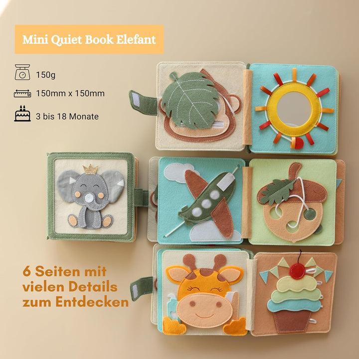 Mini Quiet Book Elefant ab 3 Monaten Mini Elephant Gray, Mini Elephant Gray